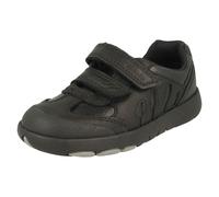 Clarks Boys Rex Stride Toddler Black Leather School Shoes,Riptape Leather School