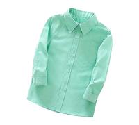 Boys Classic Long-Sleeve School Shirt,Traditional British Cut,Soft Brushed Cotton Blouse,Solid Color Gentleman's Uniform Green