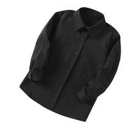 Boys Classic Long-Sleeve School Shirt,Traditional British Cut,Soft Brushed Cotton Blouse,Solid Color Gentleman's Uniform Black