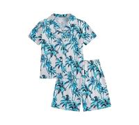 Boys Clothes Set Kids Hawaii Shorts Button Down Short Sleeve Lapel T Shirts & Shorts Coco Print Summer Outfits Casual Loungewear for Beach Vacation 2-15T Blue