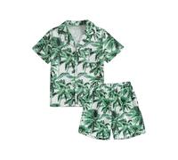 Boys Clothes Set Kids Hawaii Shorts Button Down Short Sleeve Lapel T Shirts & Shorts Coco Print Summer Outfits Casual Loungewear for Beach Vacation 2-15T Green