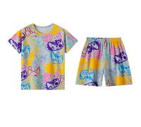 Boys Clothing Summer Casual Outfit Set with Printed Short Sleeve Tee and Lightweight Shorts for Children Ages 2 to 12 Years Yellow
