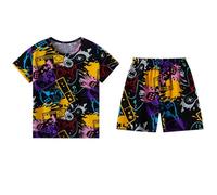 Boys Clothing Summer Casual Outfit Set with Printed Short Sleeve Tee and Lightweight Shorts for Children Ages 2 to 12 Years Black