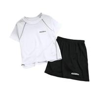 Boys Co Ord Set Boys Comfortable and Breathable Short Sleeve Shorts Set Quick Drying Sportswear Youth Basketball Suit (White, 4-5 Years)