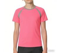 Boys Compression Shirt Kids Quick Drying Workout Shirts Short Sleeve Base Layer Athletic Tops Basketball Baseball Gym Running Undershirts Tight Fit Solid Color Training Tshirts (Hot Pink, 5-6 Years)