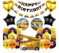 Boys Construction Balloons Birthday Decorations - 50 Pieces Kids Party Decoration Happy Birthday Banner Diggers Garland, Round Star Heart Foil Balloon for Traffic Theme Children Supplies