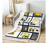 Boys Construction Fleece Throw Blanket - Kids Cartoon Machinery Truck Sherpa for Bed Sofa - Children Construction Site Car Vehicle Decor Plush Soft Cozy Fuzzy Single 50x60 Inch