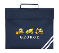 Boys Construction Themed Custom Book Bag Personalised Name Digger Design for Primary Reception Kids Back to School Gift, One Size, Navy