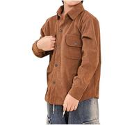Boys Corduroy Button Down Shirt, Kids Fleece Casual Long Sleeve Jacket Lightweight Soft Versatile Western Shacket with Pocket Fall School Outfits Khaki 6 Years