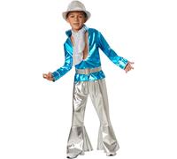 Boys Costume Silver Disco Boy Dancer 70s 80s Flares groovy Fancy Dress Carnival