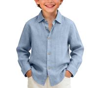 Boys Cotton Linen Shirt Kids Button Down Shirts Long Sleeve Tops Collared Shirt Teen Boys Oversized Tops Summer Casual Beach Yoga Shirts Plain Clothes Preppy Lapel Top