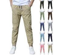 Boys Cotton Linen Sweatpants Althetic Quick Dry Sports Trouser for Kids Joggers Workout with Pockets Drawstring Girls School Uniform Pants (Coffee, 13-14 Years)