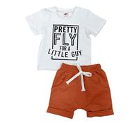 Boys Cotton Shorts and T Shirt Set Boys Letter Pattern Short Sleeve Solid Color Hanging Drawstring Shorts Two Piece Childrens Set (White, 3-6 Months)