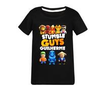 Boys Cotton T-Shirt Casual Stumble Guys Design Short Sleeves Summer Top Tee for Kids (UK, Age, 12 Years, 13 Years, Regular, Black)