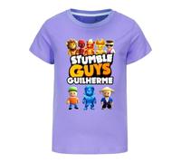 Boys Cotton T-Shirt Casual Stumble Guys Design Short Sleeves Summer Top Tee for Kids (UK, Age, 7 Years, 8 Years, Regular, Purple)