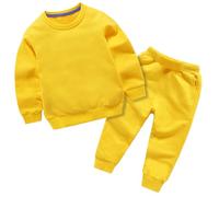 Boys Cotton Tops Pants Pyjamas Sets 2 Piece Long Sleeve Cotton Shirts Sweaters Jogger Sweatpants Solid Pj Outfits Kids Girls Crew Neck Fall Winter Pajamas Sets Warm Comfy (Yellow, 6-7 Years)