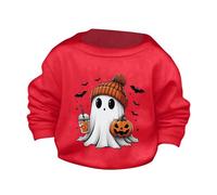 Boys Crew Neck Sweatshirt Children's Halloween Cute Little G st Pumpkin Printed Sweater Kids Long Sleeve Solid Tops Unisex Kids Pullover (Red, 7-8 Years)