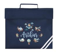 Boys Custom Aviation Book Bag Kids Personalised Name Planes Design for Back to School Primary Reception Infants Gift, One Size, French Navy