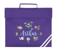 Boys Custom Aviation Book Bag Kids Personalised Name Planes Design for Back to School Primary Reception Infants Gift, One Size, Purple
