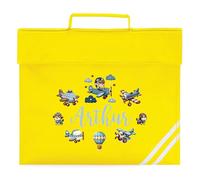 Boys Custom Aviation Book Bag Kids Personalised Name Planes Design for Back to School Primary Reception Infants Gift, One Size, Yellow