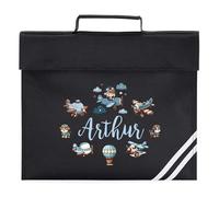 Boys Custom Aviation Book Bag Kids Personalised Name Planes Design for Back to School Primary Reception Infants Gift, One Size, Black