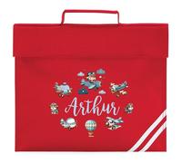 Boys Custom Aviation Book Bag Kids Personalised Name Planes Design for Back to School Primary Reception Infants Gift, One Size, Red