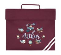 Boys Custom Aviation Book Bag Kids Personalised Name Planes Design for Back to School Primary Reception Infants Gift, One Size, Maroon