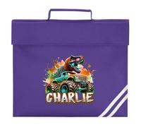 Boys Custom Dinosaur Book Bag Personalised Name Back to School Dino Reading Folder Primary Reception Kids New Term Gift, One Size, Purple