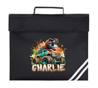 Boys Custom Dinosaur Book Bag Personalised Name Back to School Dino Reading Folder Primary Reception Kids New Term Gift, One Size, Black
