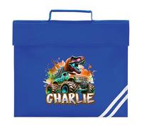 Boys Custom Dinosaur Book Bag Personalised Name Back to School Dino Reading Folder Primary Reception Kids New Term Gift, One Size, Bright Royal