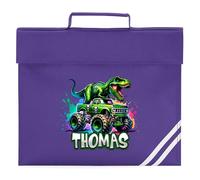 Boys Custom Dinosaur Book Bag T Rex Monster Truck Reading Folder for Primary Students Back to School Reception Gift, One Size, Purple
