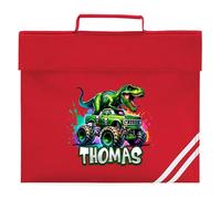Boys Custom Dinosaur Book Bag T Rex Monster Truck Reading Folder for Primary Students Back to School Reception Gift, One Size, Red