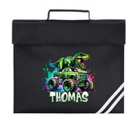 Boys Custom Dinosaur Book Bag T Rex Monster Truck Reading Folder for Primary Students Back to School Reception Gift, One Size, Black