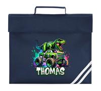 Boys Custom Dinosaur Book Bag T Rex Monster Truck Reading Folder for Primary Students Back to School Reception Gift, One Size, Navy