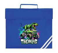 Boys Custom Dinosaur Book Bag T Rex Monster Truck Reading Folder for Primary Students Back to School Reception Gift, One Size, Royal