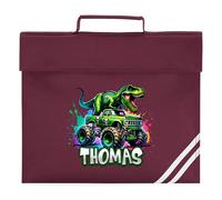 Boys Custom Dinosaur Book Bag T Rex Monster Truck Reading Folder for Primary Students Back to School Reception Gift, One Size, Maroon