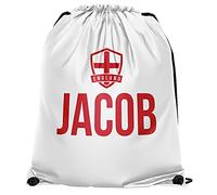 Boys Custom Name England Badge Drawstring Bag - Personalised Back to School Gift Footy Soccer Rugby PE Kit Boot Bag for School Boy - English Sports Tournament Gym Bag, White, One Size