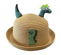Boys Cute Dinosaur Straw Hat Wide Brim Straw Hats Sun Protection Beach Caps Lightweight Summer Breathable Hats UV Protection Floppy Cap Summer Casual Soft Caps for Kids Woven (Khaki, One Size)