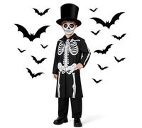 Boys Day of The Dead Skeleton Halloween Costume Gentleman Skeleton Fancy Dress Costume (Coat + Shirt + Hat + Pants) 5-12 Years Child Boy Tuxedo for Hallowee, Halloween Party(A, L)