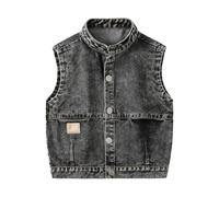 Boys Denim Vest Gilet Casual Vintage Biker Sleeveless Jacket Cowboy Jeans Waistcoat Outwear Jean Waistcoat Tops Casual Slim Fit Cowboy Denim Vest Sleeveless Button Denim Jacket (Black, 18-24 Months)