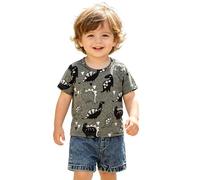 Boys' Dino Graphic Tee and Denim Shorts - Summer Two Piece, Casual Daily, Soft Cotton, Sizes 3-9, Brown/Light Wash#g