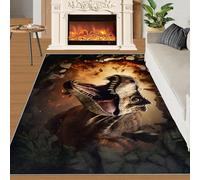 Boys Dinosaur Area Rug - 100 x 150, Jungle Dino Rugs for Bedroom, Stain Resistant Washable Non Slip, 3D Ancient Animals Style, Cartoon Dino Theme, Soft Low Pile Rectangle Carpet