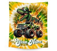 Boys Dinosaur Blanket - Personalised Fleece Throw for Kids & Toddlers - Custom Fluffy Blanket with Name, Soft Cosy Blanket for Bed Sofa or Lounge, Fun Dino Decor Gift