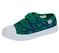 Boys Dinosaur Canvas Shoes Kids Dino Trainers Easy Fasten Casual Pumps Plimsolls with Bumper Toe Navy/Green 7 UK Child