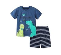 Boys Dinosaur Cartoon Print Letter Embroidery Shorty T-Shirt Combination Outfit 2 Piece Ensemble for Boys Spring to, blue, 4-5 Years