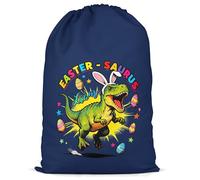 Boys Dinosaur Easter Custom Present Sack T Rex Egg Hunt Bag - Personalised Name Dino Gift For Son, XL, Navy