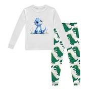Boys Dinosaur Printed Long Sleeve Top and Pants Pajama Set Comfortable Home Clothes for Kids Toddler Sleepwear Casual Outfit (Light Gray, 7T)