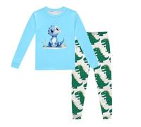 Boys Dinosaur Printed Long Sleeve Top and Pants Pajama Set Comfortable Home Clothes for Kids Toddler Sleepwear Casual Outfit (Light Blue, 6T)