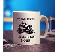 Boys Don't Grow Up, Their Toys Just Get Bigger Motorbike Mug - Motorbike Gifts for Birthday, Christmas - Present for Him, Boy, Brother, Son, Friend - 11oz Ceramic Cup