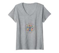 Boys Dot Day Colorful Celebration for Young Artists V-Neck T-Shirt, Women, Heather Grey, L